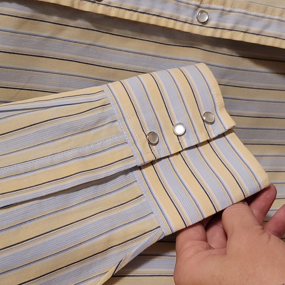 Eli Cattleman 2XL tall men's western stripe shirt; blue, yellow and white - Picture 4 of 11